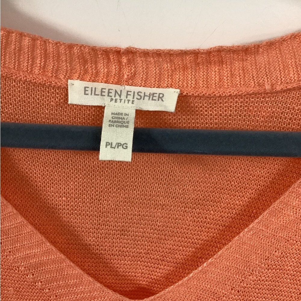 Eileen Fisher Vibrant Orange V-Neck Linen Tee - Picture 2 of 4